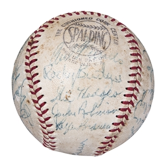 1952 National League Champion Brooklyn Dodgers Team Signed OAL Giles Baseball with 25 Signatures Including Robinson (JSA)